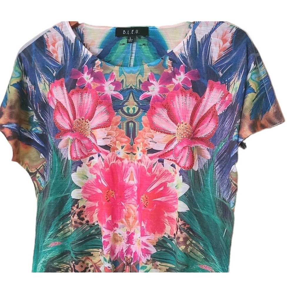 Top B.L.E.U. Top -‎ Flowery Sequin Blouse, Size L - Picture 5 of 5